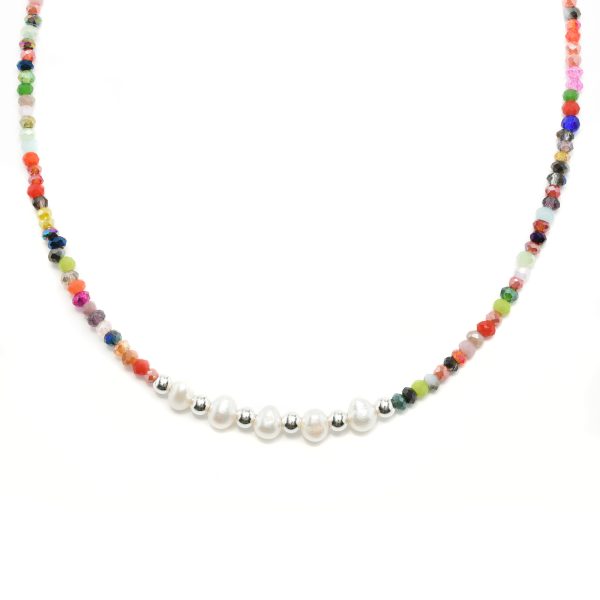 Beaded Necklace - Multi Coloured Beads and Pearls