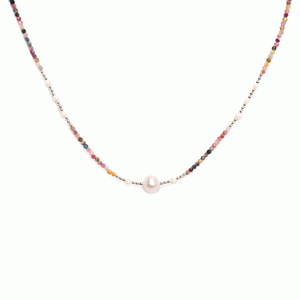 Beaded Necklace - Mix Tourmaline and Pearls