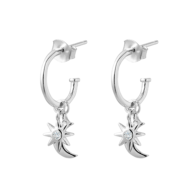 Moon & CZ Star Charm Half Hoop Earrings - 2 Colours