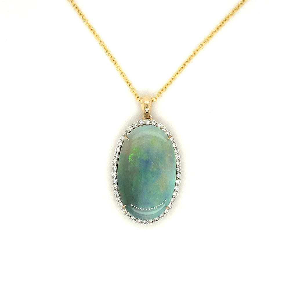 Oval Opal Yellow Gold Diamond Pendant