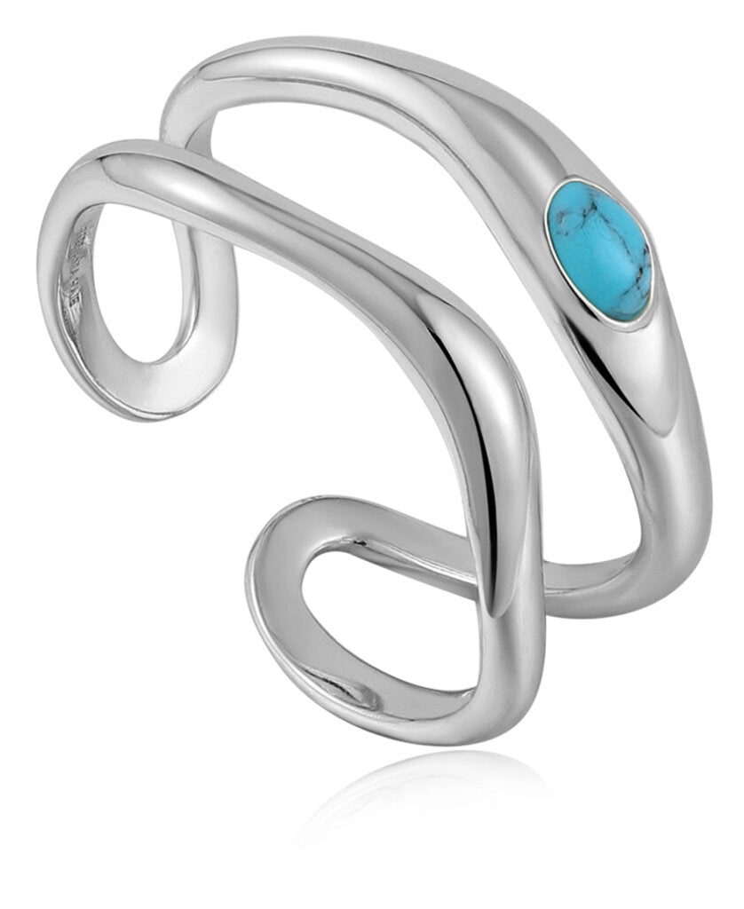 Making Waves - Turquoise Wave Double Adjustable Ring