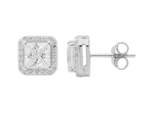 CZ Princess Cut Halo Stud - 2 colours