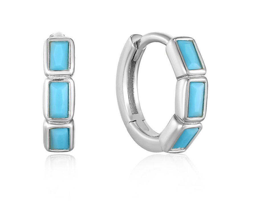 In The Blue - Turquoise Silver Huggie Hoop Earrings - 2 colour