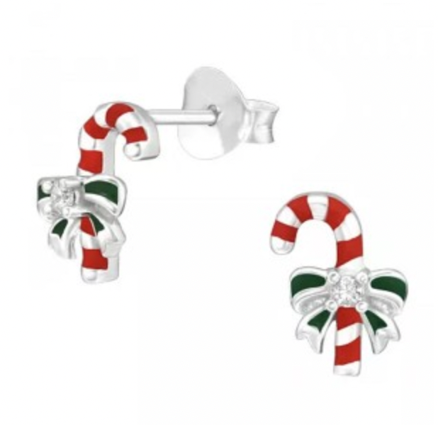 Christmas: Kids Enamel Candy Cane Stud Earrings