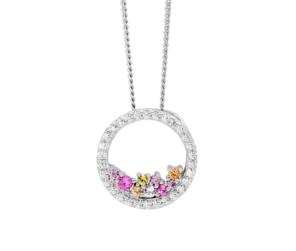 Pastel CZ Open circle pendant and earrings