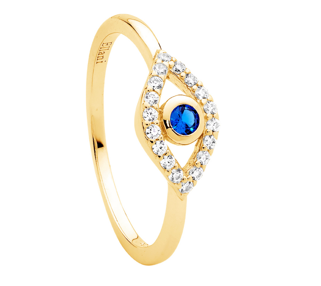 Blue CZ Bezel Evil Eye Ring - 3 colours