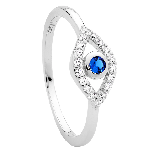 Ring - Silver Blue CZ Bezel Evil Eye - Different Sizes Available