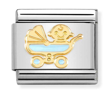 Baby - Carriage Light Blue Gold Charm