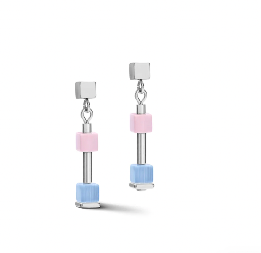 Geo Cube Pastel Blue & Rose Earring