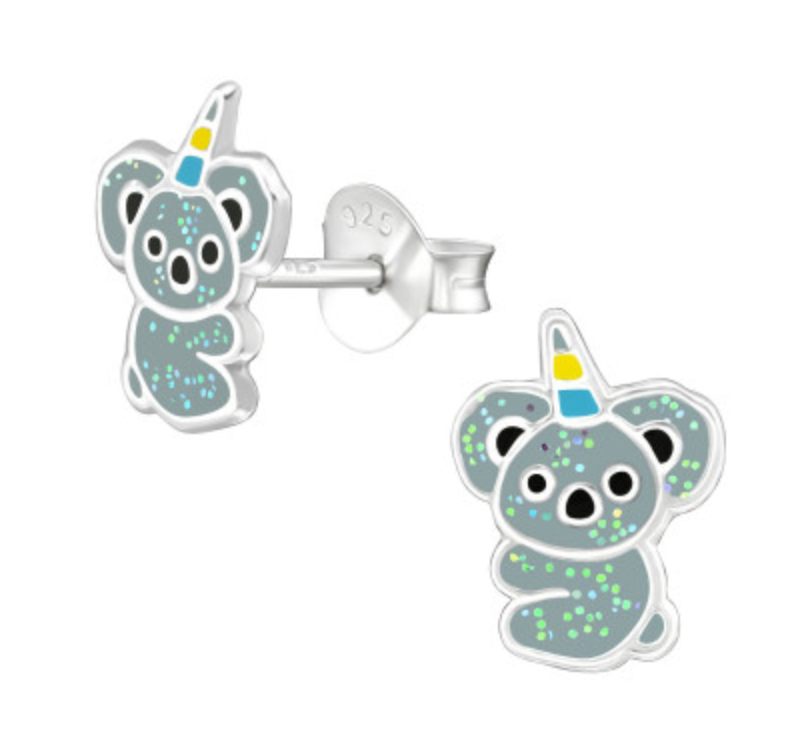 Kids Koala Stud Earrings with Glitter