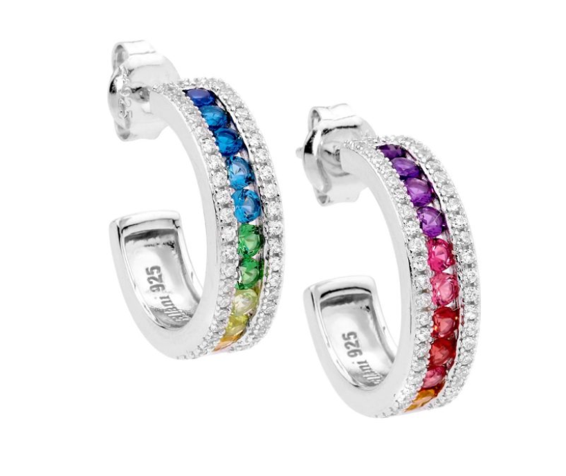 Multicoloured cubic zirconia 18mm hoop earrings