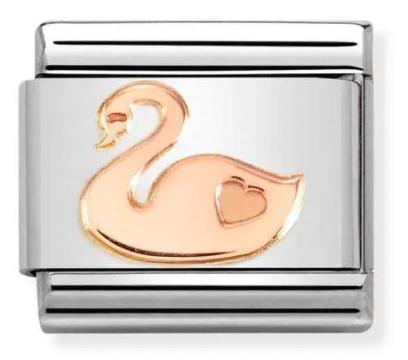 Animal - Swan with Heart Rosegold Charm