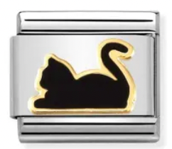 Animals - Black cat lying down gold charm