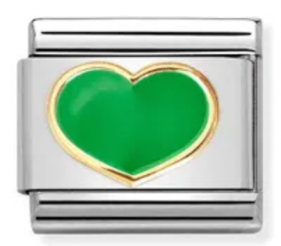 Love - Coloured Heart Green Gold Charm