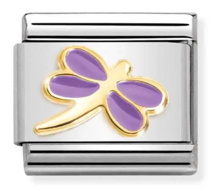 Coloured Lilac dragonfly gold charm