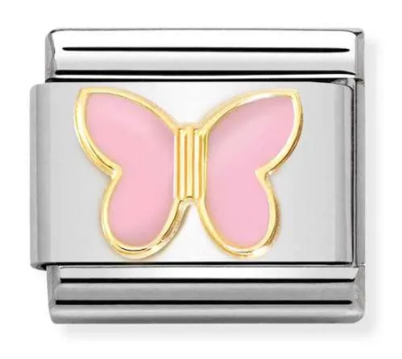 Coloured Pink Butterfly gold charm