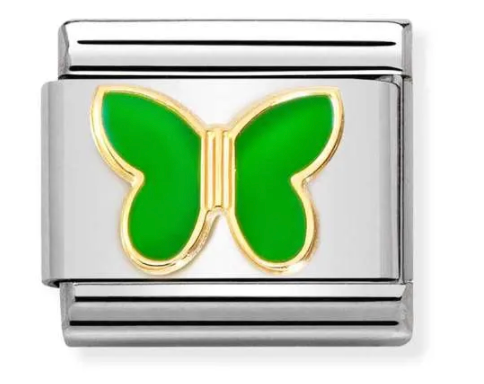 Coloured Green Butterfly Gold Charm