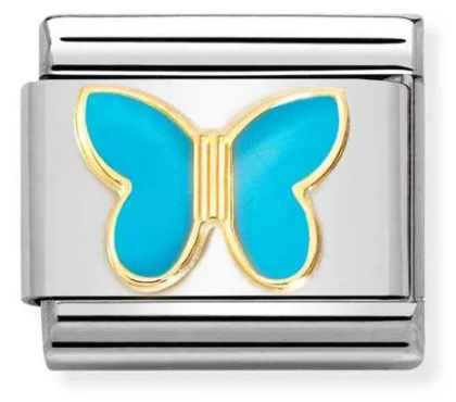 Coloured Turquoise butterfly gold charm